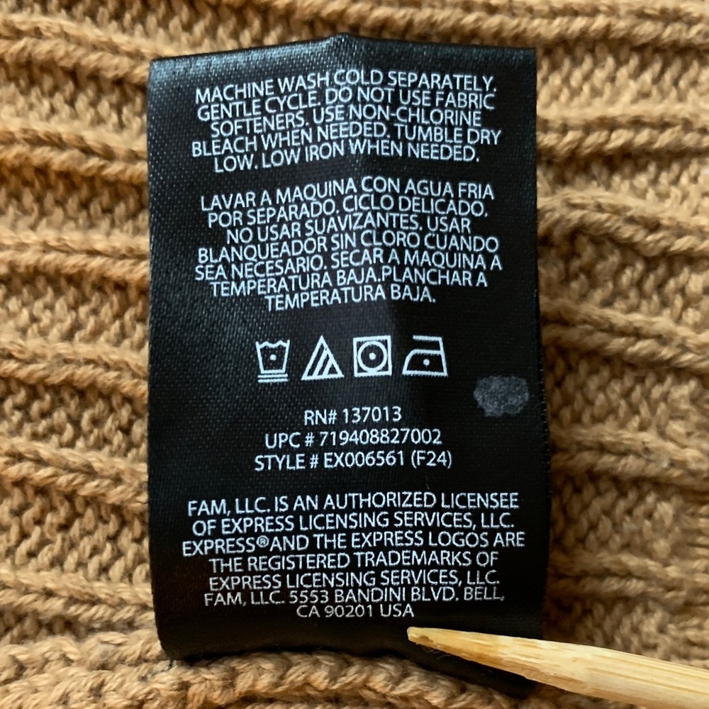 Express "Pecan" 100% Cotton Cable Knit Sweater- Men L/ Unisex XL Boyfriend S/M - Picture 7 of 7